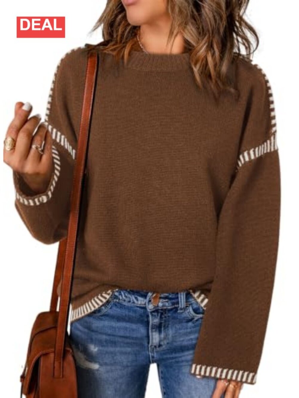 Oversized Crewneck Cable Knit Pullover Sweater Women's Medium Weight